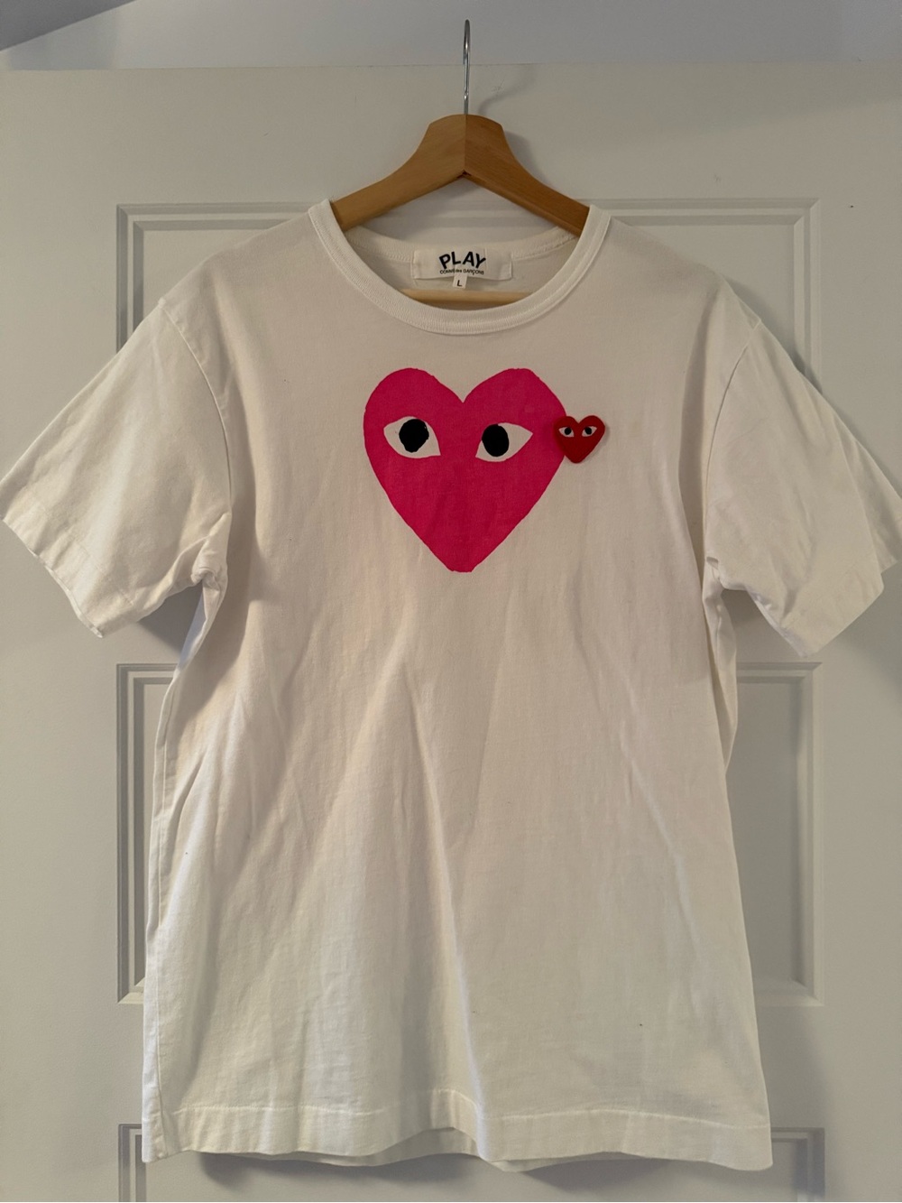 Comme des Garcons PLAY White Tee with Pink Heart Logo